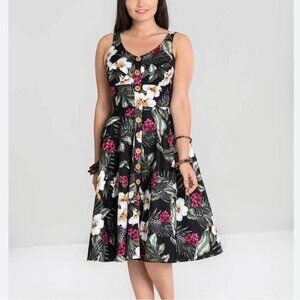 Hell Bunny Tahiti XS Tropical Floral 50s Retro Rockabilly Swing Hawaiian Dress